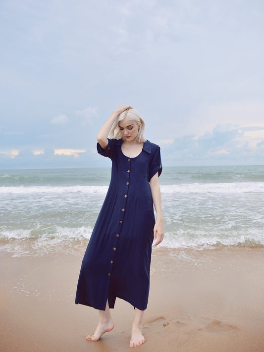 Cotton Dress with Short Sleeves - Cotton Summer Dress - Women Organic Clothing