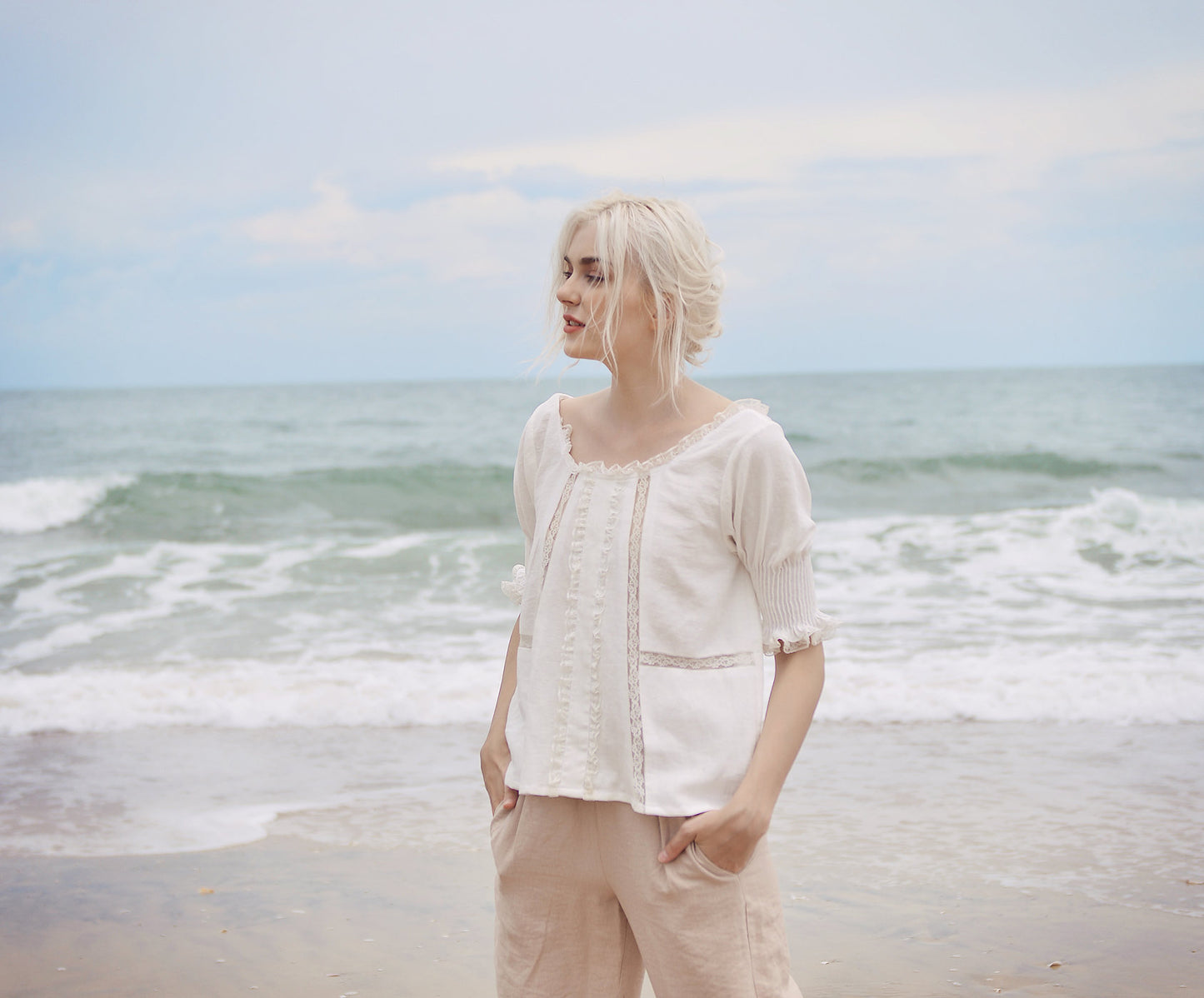 Women Linen Blouse -  Cotton Top for Women - Linen Loose Blouse - Cotton Summer Top