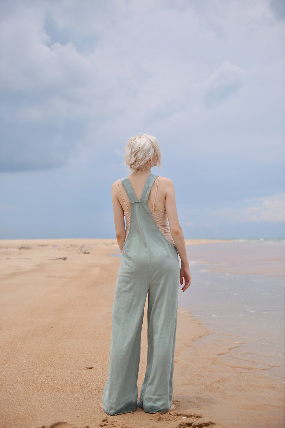 Cotton Linen Overalls with Pockets - Women Linen Jumpsuit - Linen Clothing