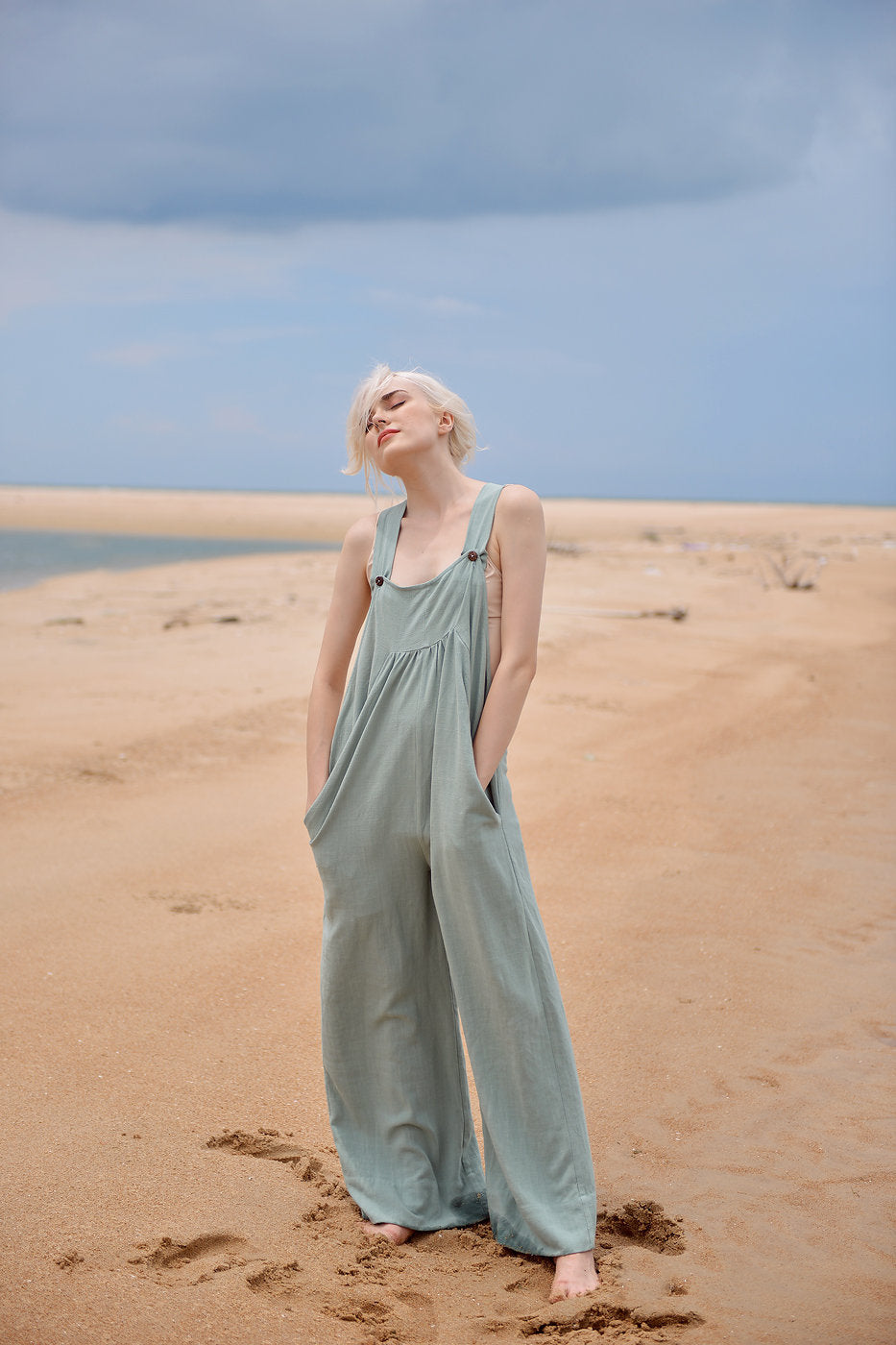 Cotton Linen Overalls with Pockets - Women Linen Jumpsuit - Linen Clothing
