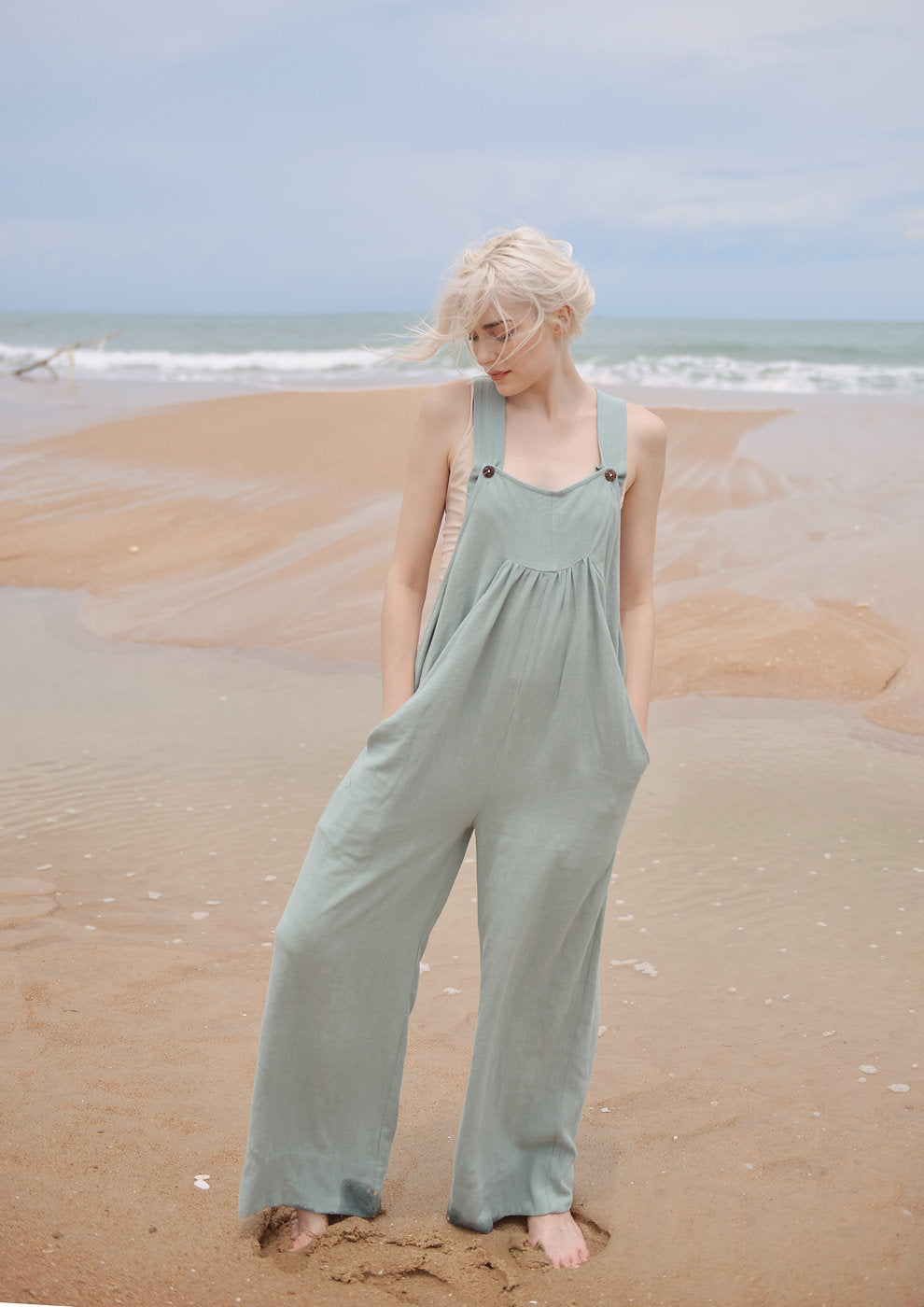 Cotton Linen Overalls with Pockets - Women Linen Jumpsuit - Linen Clothing