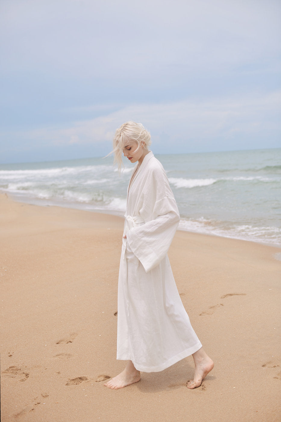 Women Linen Robe with Pockets - Linen Long Robe - Organic Cotton - Women Linen Robe