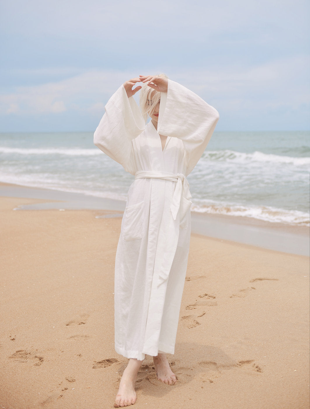 Women Linen Robe with Pockets - Linen Long Robe - Organic Cotton - Women Linen Robe