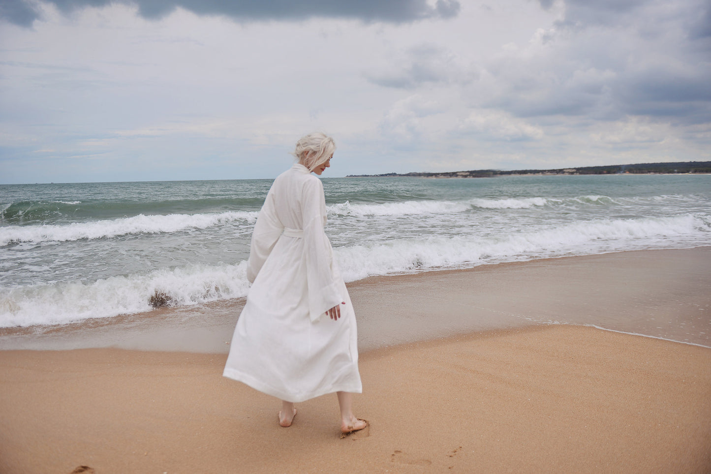 Women Linen Robe with Pockets - Linen Long Robe - Organic Cotton - Women Linen Robe