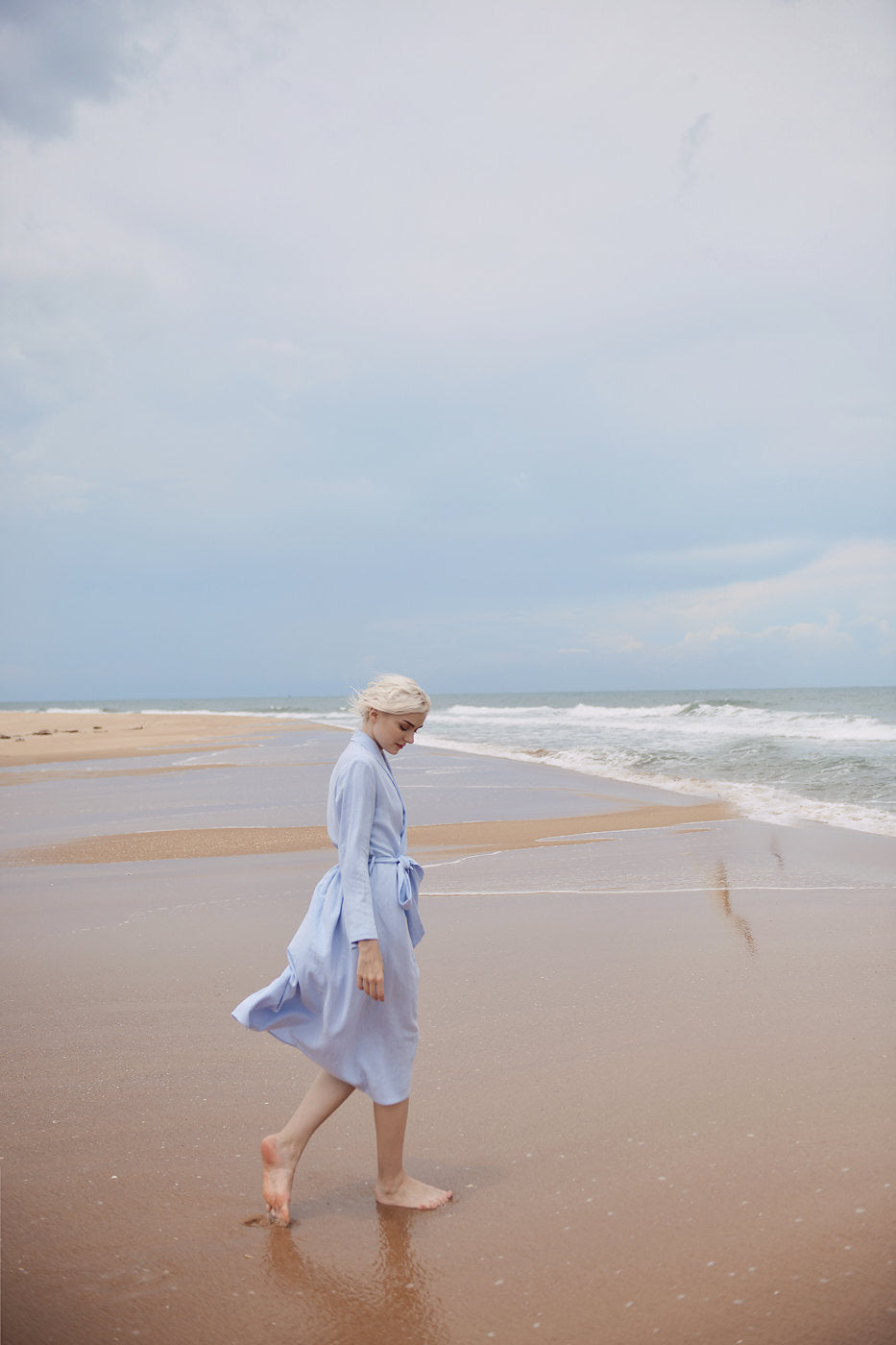 Linen Robe for Women - Long Sleeves Linen Robe - Knee Length Cotton Robe