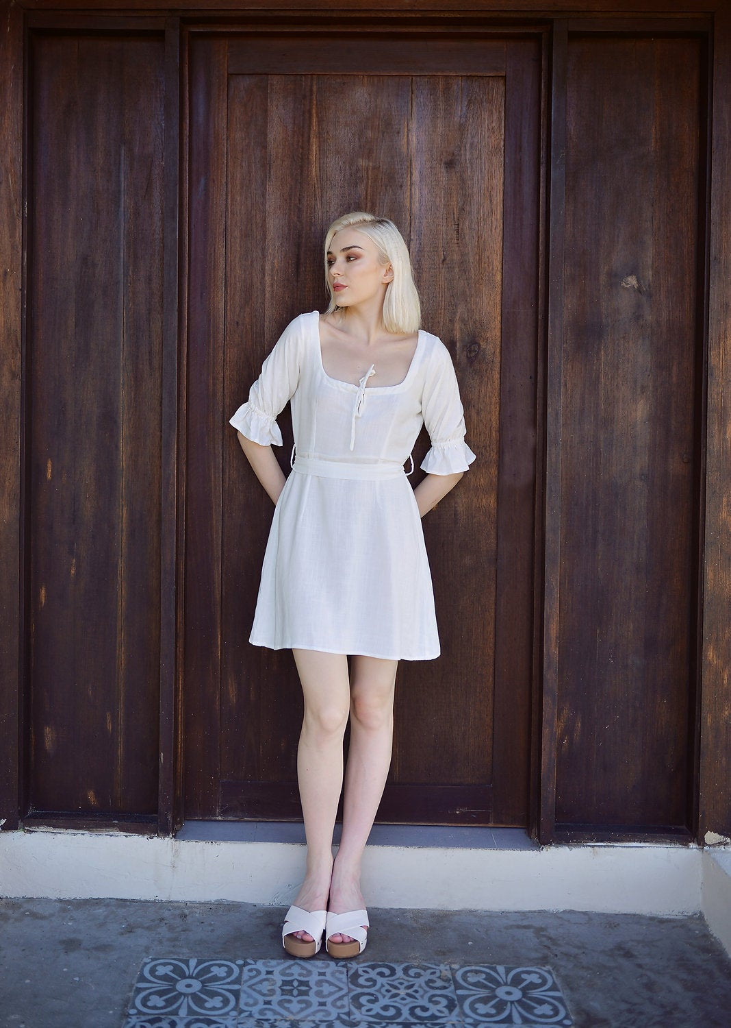 Short Linen Dress - Sleeves Linen Dress - Summer Cotton Dress - Organic Cotton