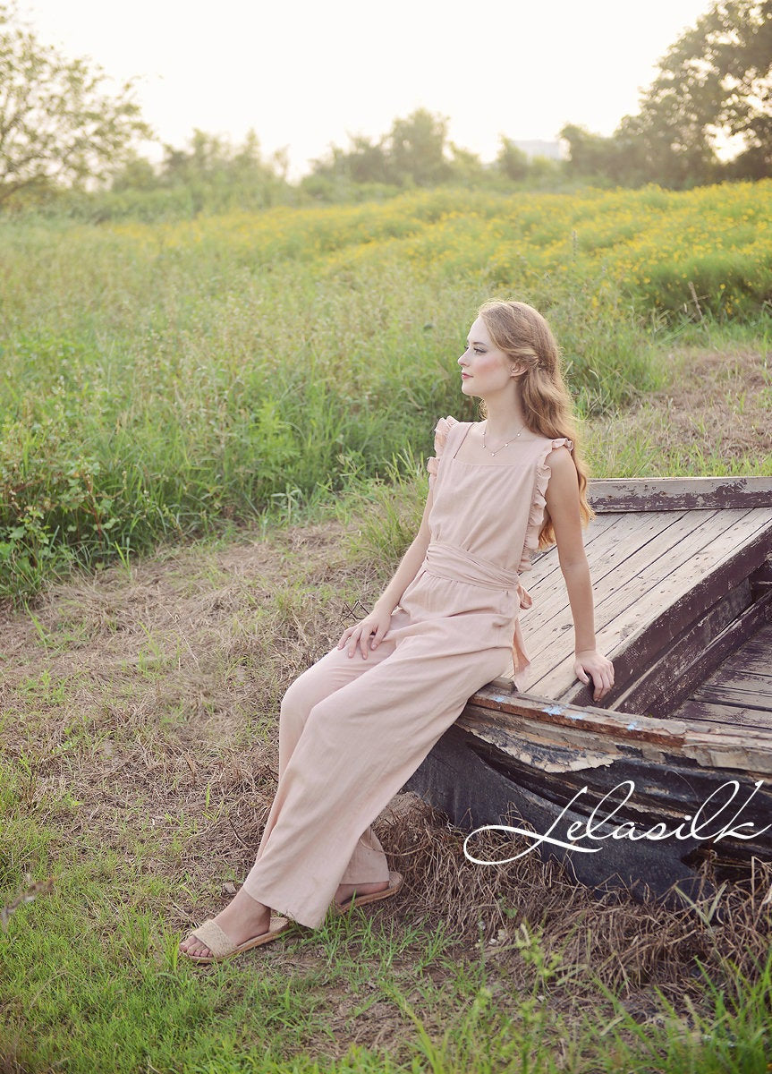 Sleeveless Linen Jumpsuit - Linen Cotton Romper - Women Summer Trouser