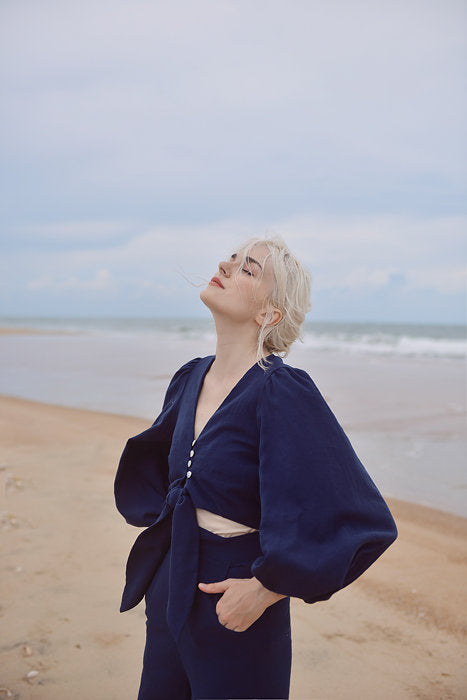 Linen Crop Top - Linen Top Women - Cotton Top with Long Sleeves - Natural Fabric