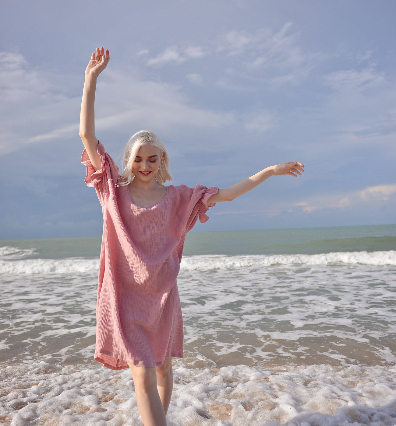 Cotton Dress Women - Cotton Tunic with Sleeves - Short Sleeves Dress - Cotton Tunic Dress