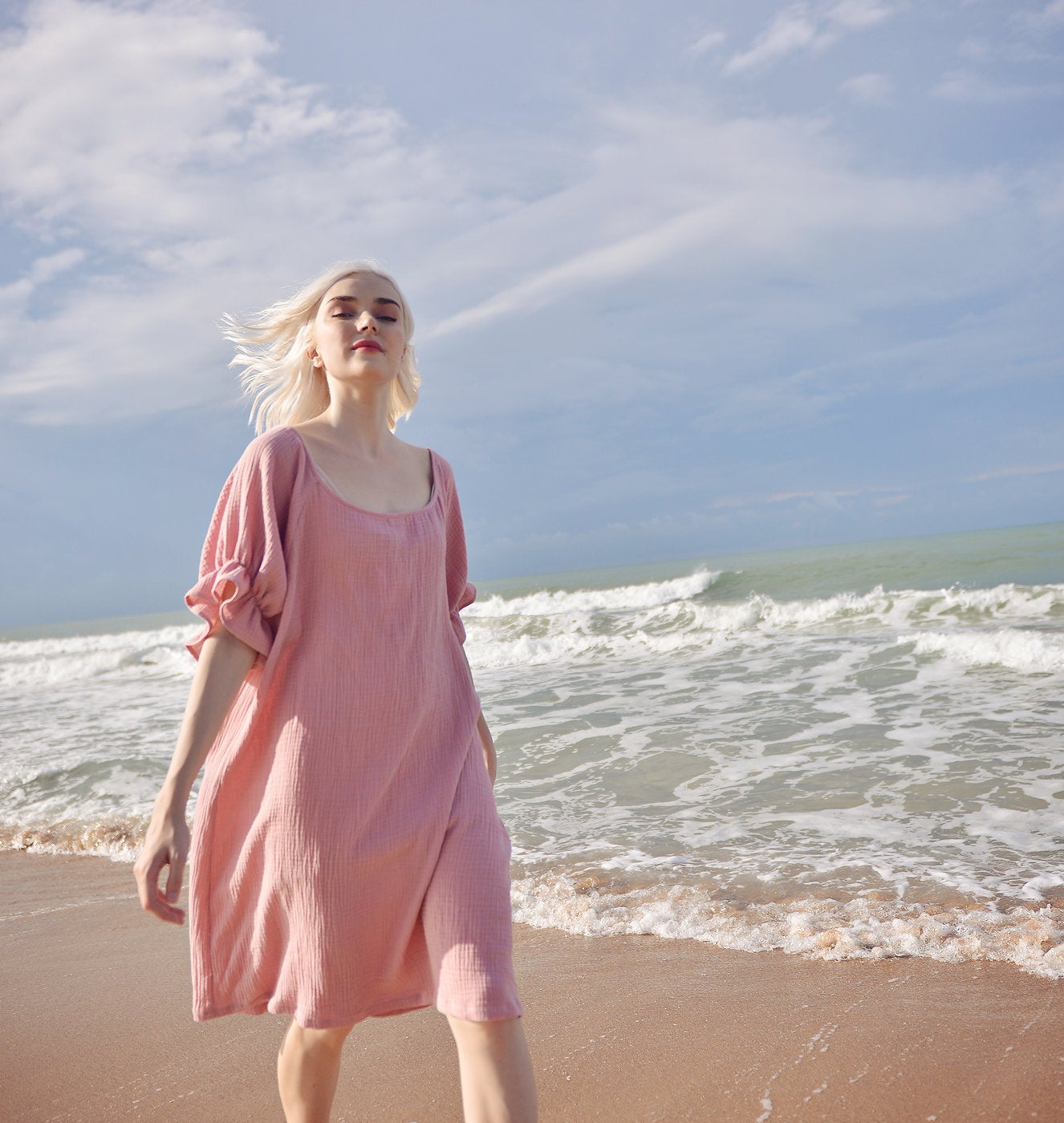 Cotton Dress Women - Cotton Tunic with Sleeves - Short Sleeves Dress - Cotton Tunic Dress