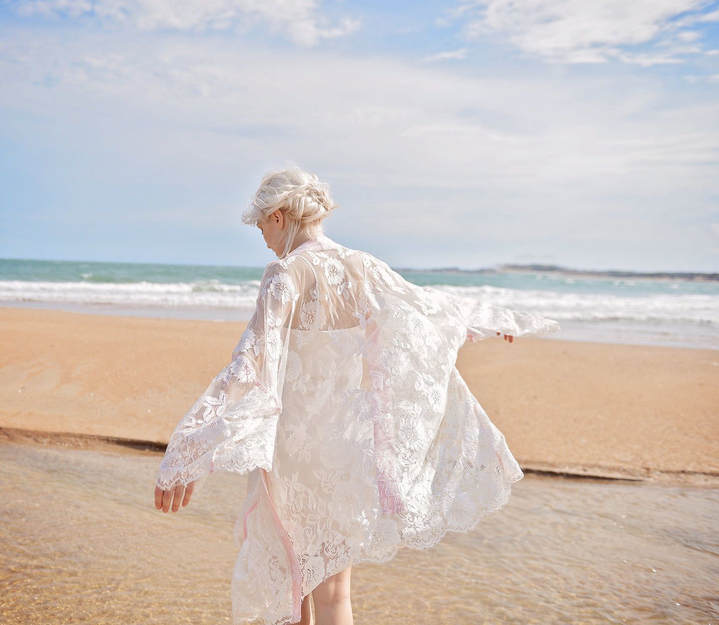 Lace Robe for Women - Women Lace Midi Robe - Bridal Short Lace Robe