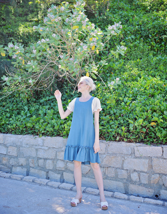 Linen Pinafore Dress - Women Apron Dress - Organic Cotton Dress - Adjust Freely - Natural Fabric
