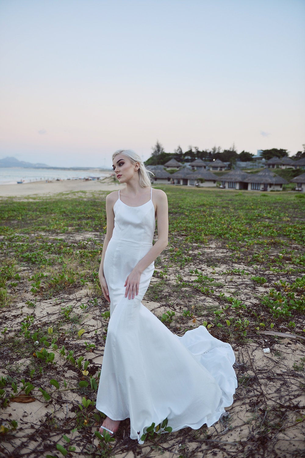 Wedding Dress Fit and Flare - Sleeveless Silk Wedding Dress - Long Train Wedding Dress - Tailored Fit