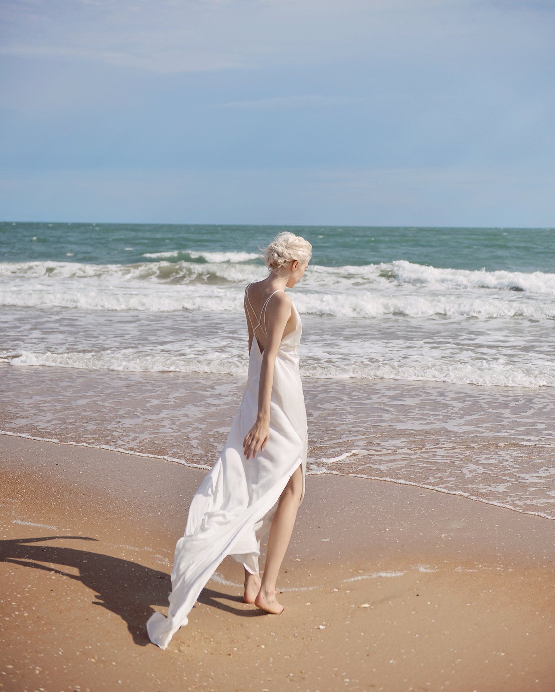 Low Cut Silk Dress - Deep Vneck Gown - Long Simple Silk Dress