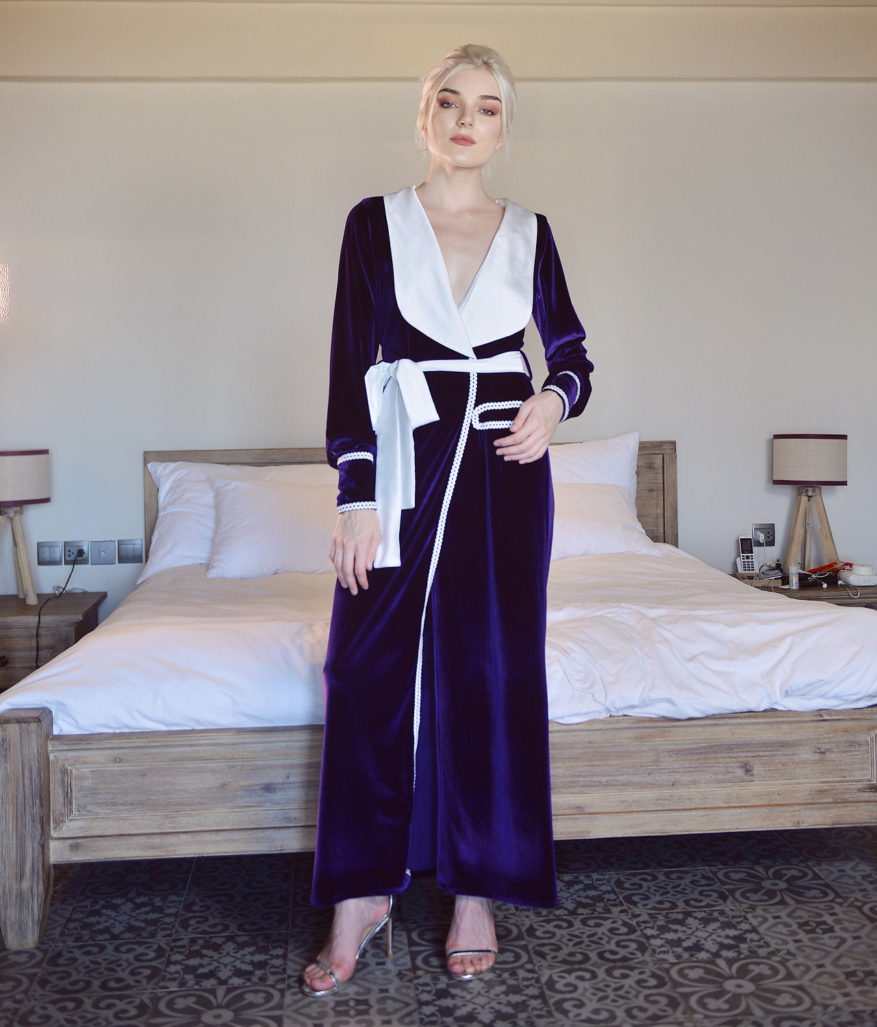 Velvet Robe for Women - Deep Vneckline Velvet Dress - Women Velvet Clothing