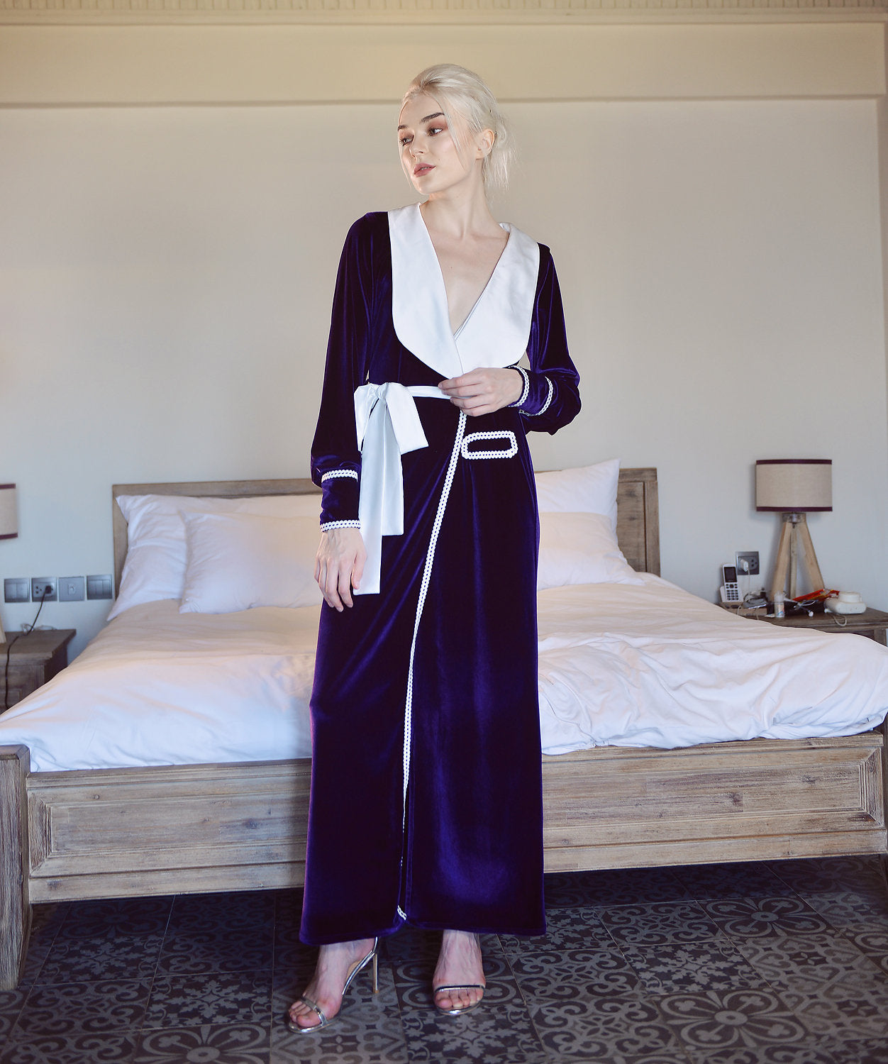 Velvet Robe for Women - Deep Vneckline Velvet Dress - Women Velvet Clothing