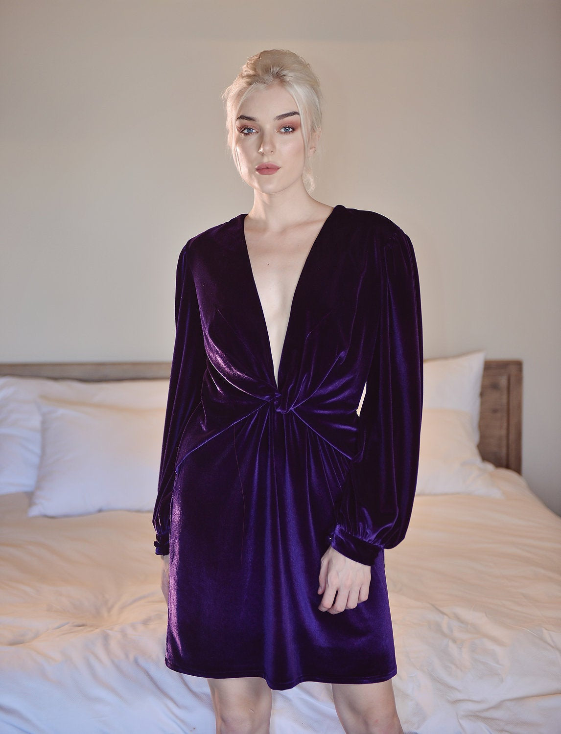 Velvet Dress - Knot Velvet Dress - Short Velvet Dress