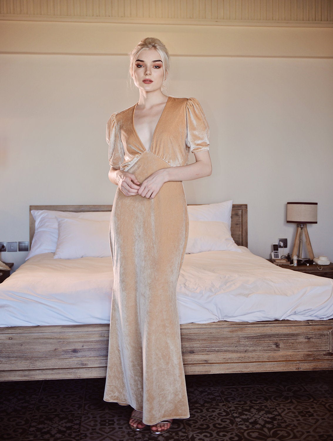 Sleeves Velvet Dress - Long Velvet Dress - Velvet Party Dress