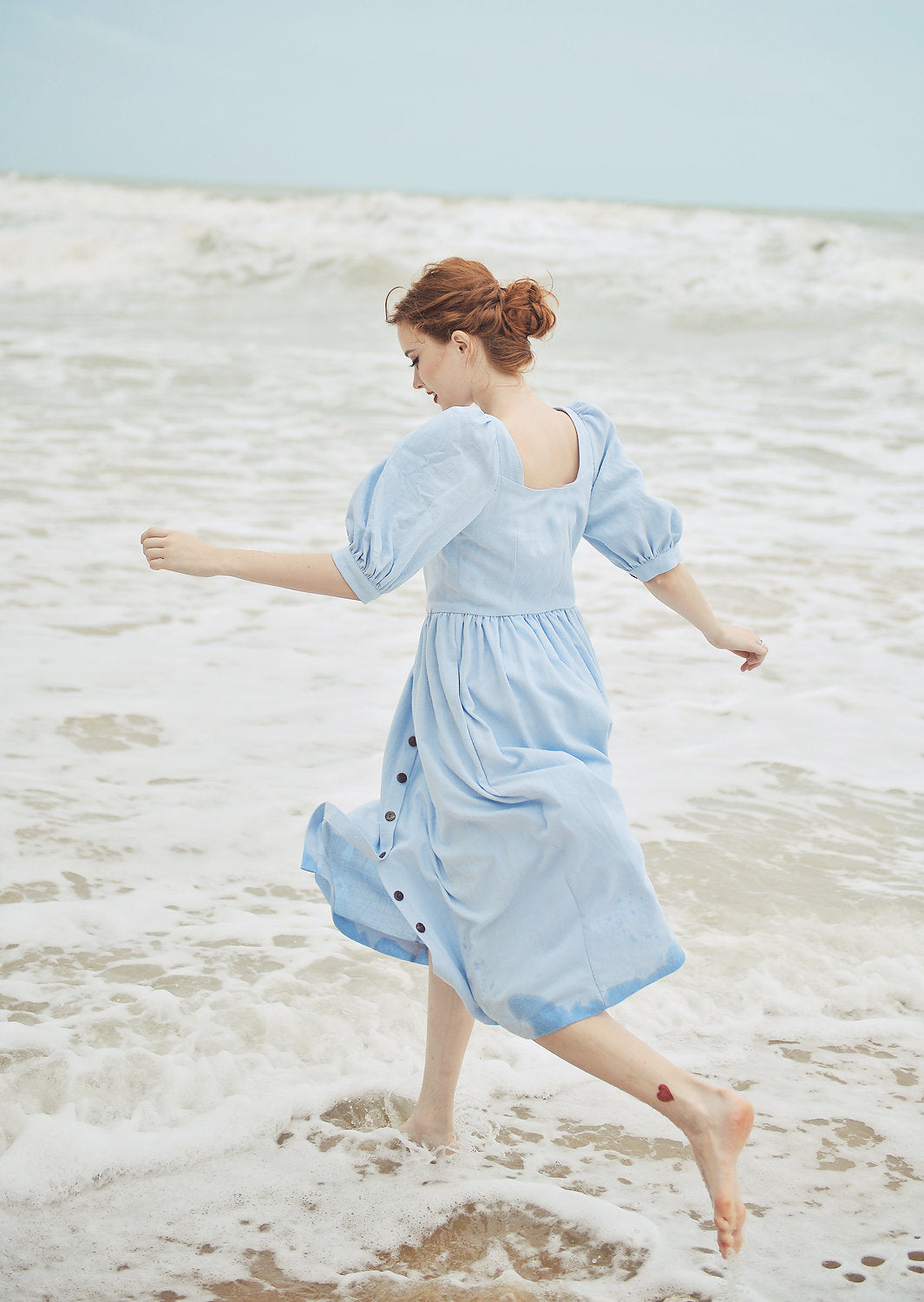 Midi Linen Dress Buttons - Linen Dress with Pockets - Half Sleeve Dress - Women Linen Dress - Cotton Mid-calf Dress