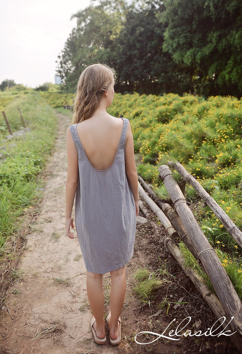 Linen Dress Lowback - Linen Casual Dress - Women Summer Dress - Cotton Slip Dress - Natural Cotton