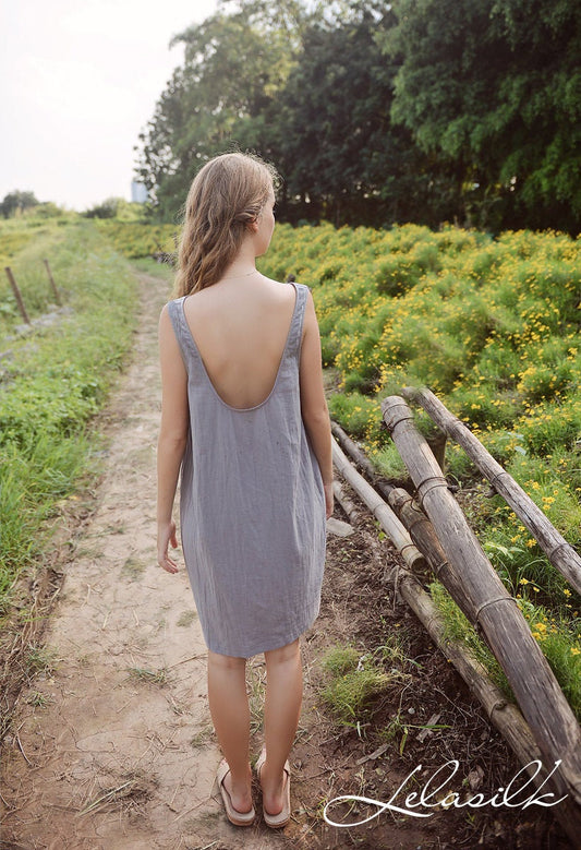 Linen Dress Lowback - Linen Casual Dress - Women Summer Dress - Cotton Slip Dress - Natural Cotton