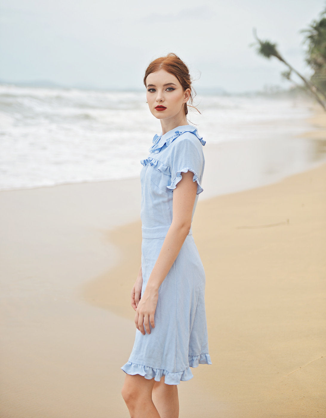 Summer Dress Cotton - Women Linen Dress - Short Sleeves Dress - Frills Cotton Dress
