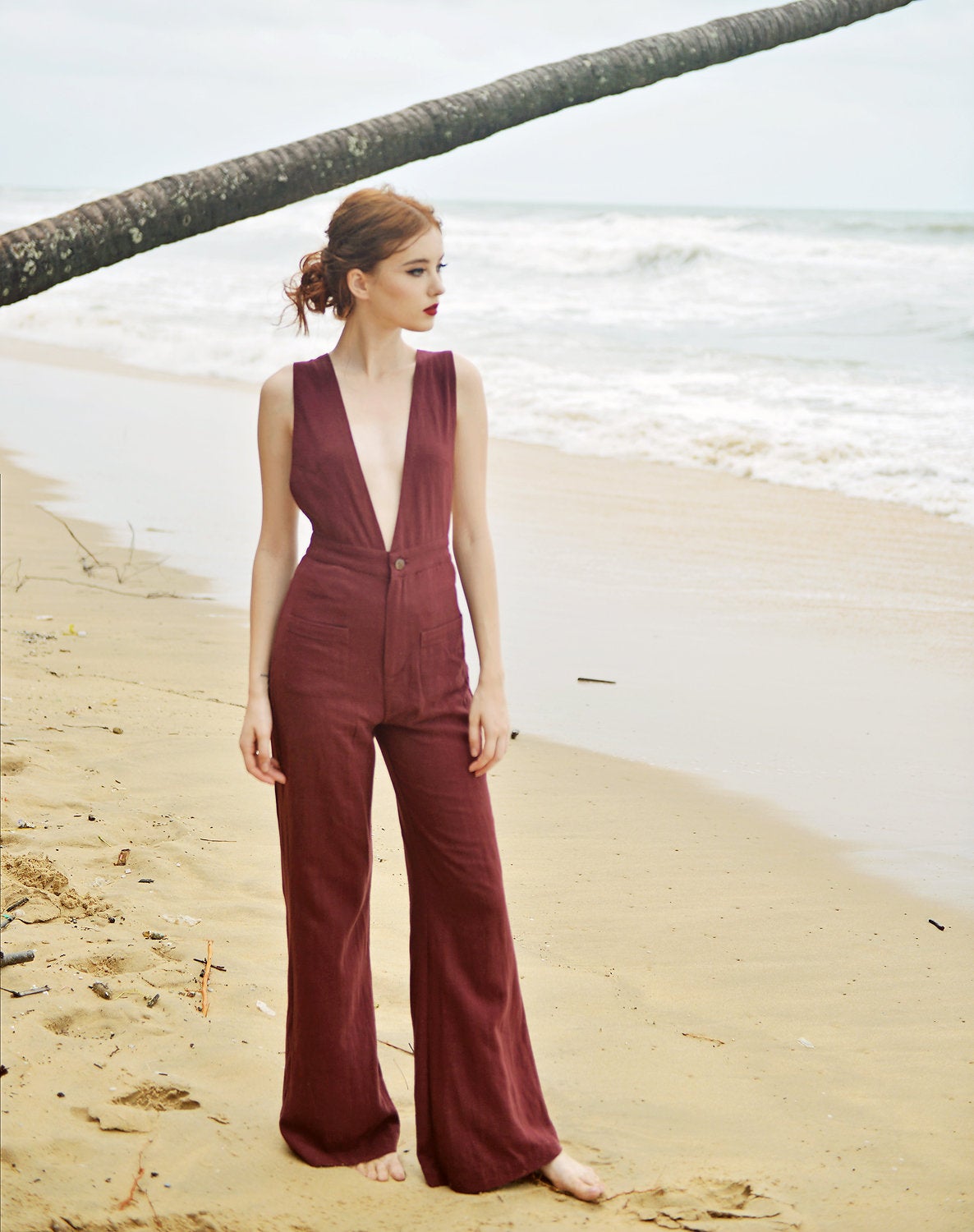 Cotton Jumpsuit Overalls - Women Linen Jumpsuit - Sleeveless Pinafore Jumpsuit - Organic Clothing