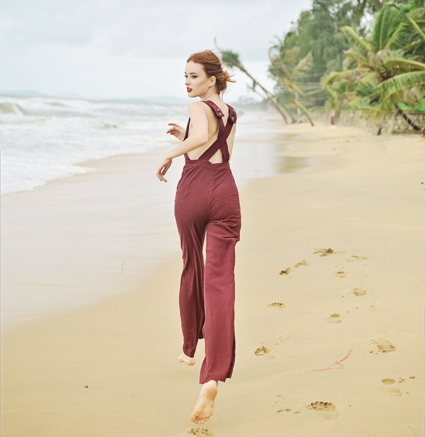 Cotton Jumpsuit Overalls - Women Linen Jumpsuit - Sleeveless Pinafore Jumpsuit - Organic Clothing