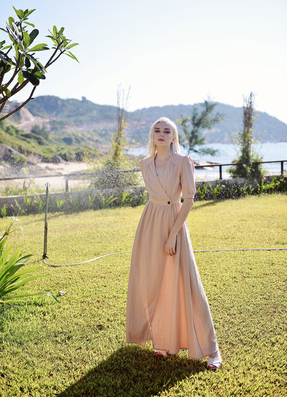 Linen Wrap Dress - Dress with Sleeves - Women Cotton Linen Dress - Organic Cotton Long Dress
