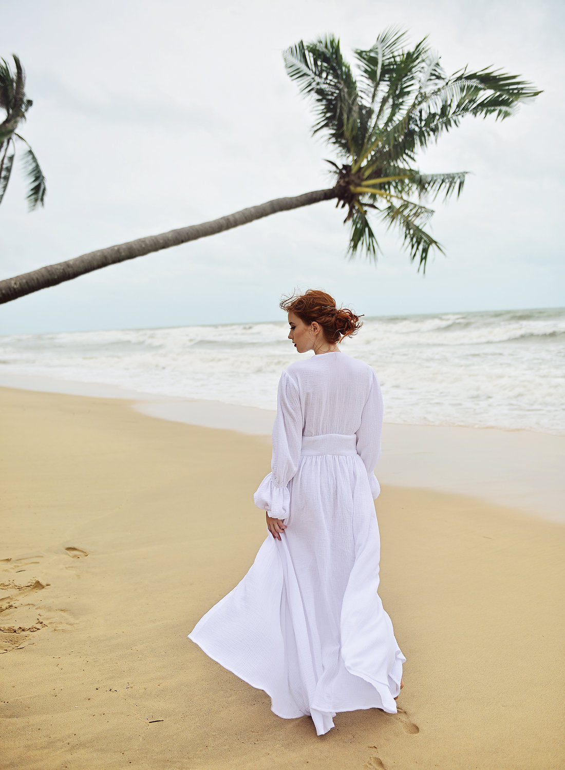 White Cotton Long Dress - Balloon Sleeves Cotton Dress - Gauze Cotton Dress - Maxi Cotton Bridesmaids Dress