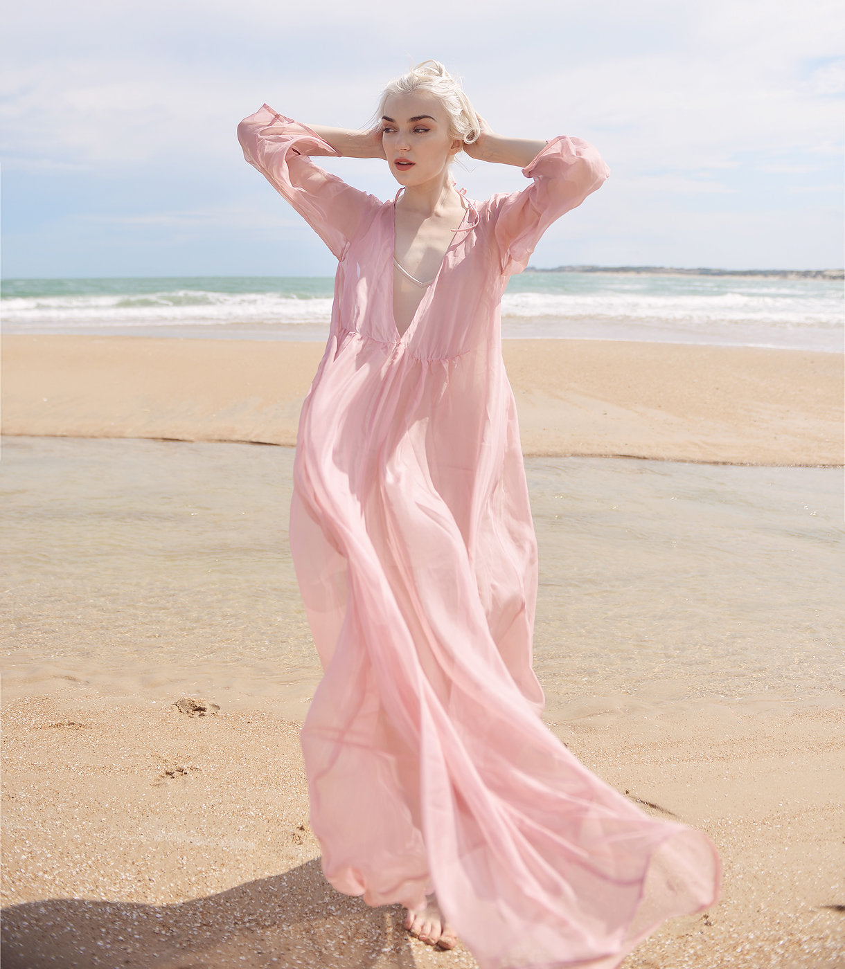 Sheer Silk Long Dress - Maternity Dress for Photoshoot - Sheer Silk Beach Cover up - Sheer Long Dress - Lelasilk