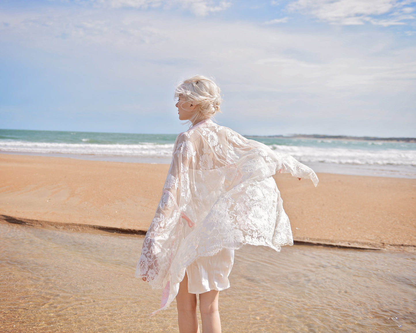 Lace Robe for Women - Women Lace Midi Robe - Bridal Short Lace Robe