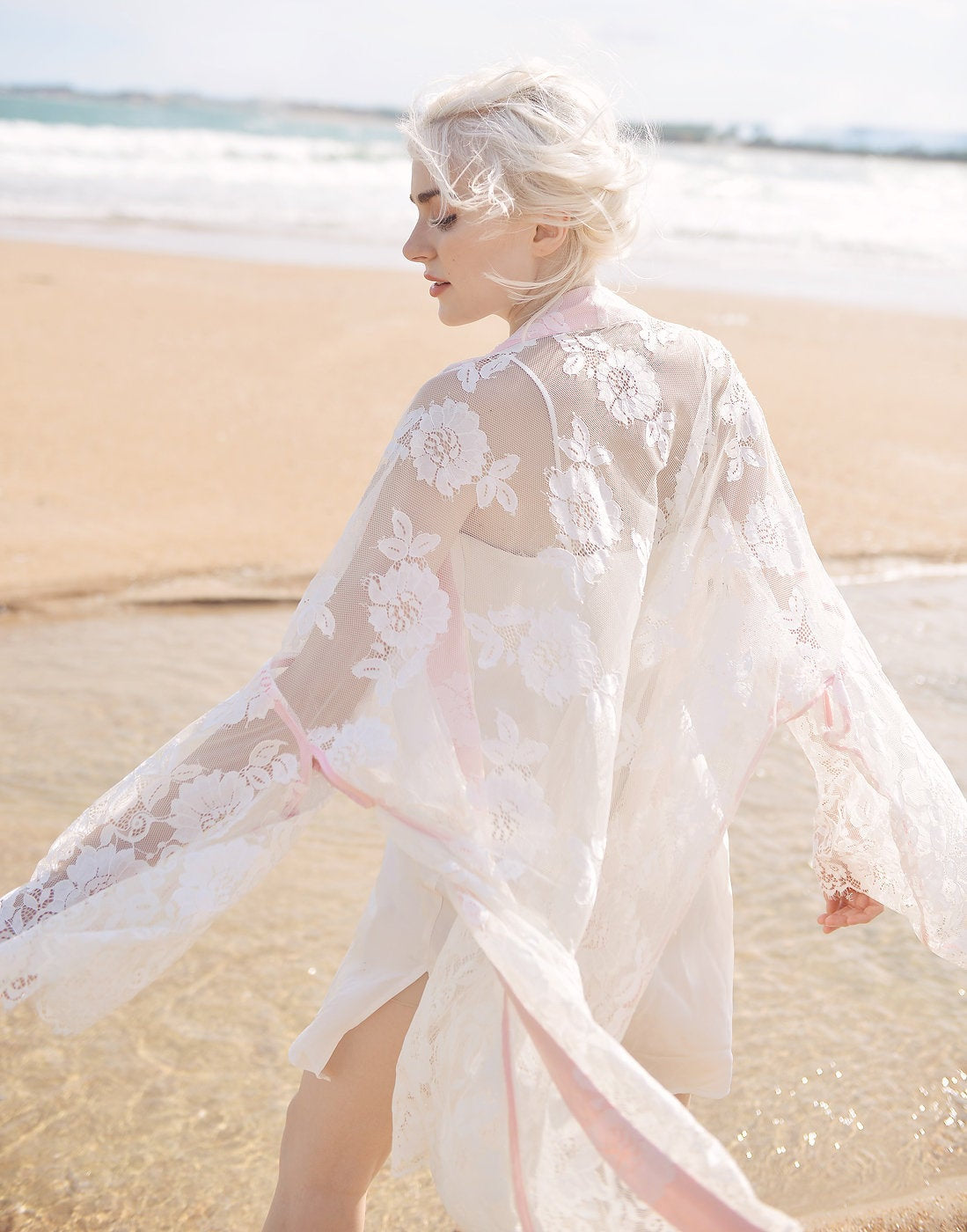 Lace Robe for Women - Women Lace Midi Robe - Bridal Short Lace Robe