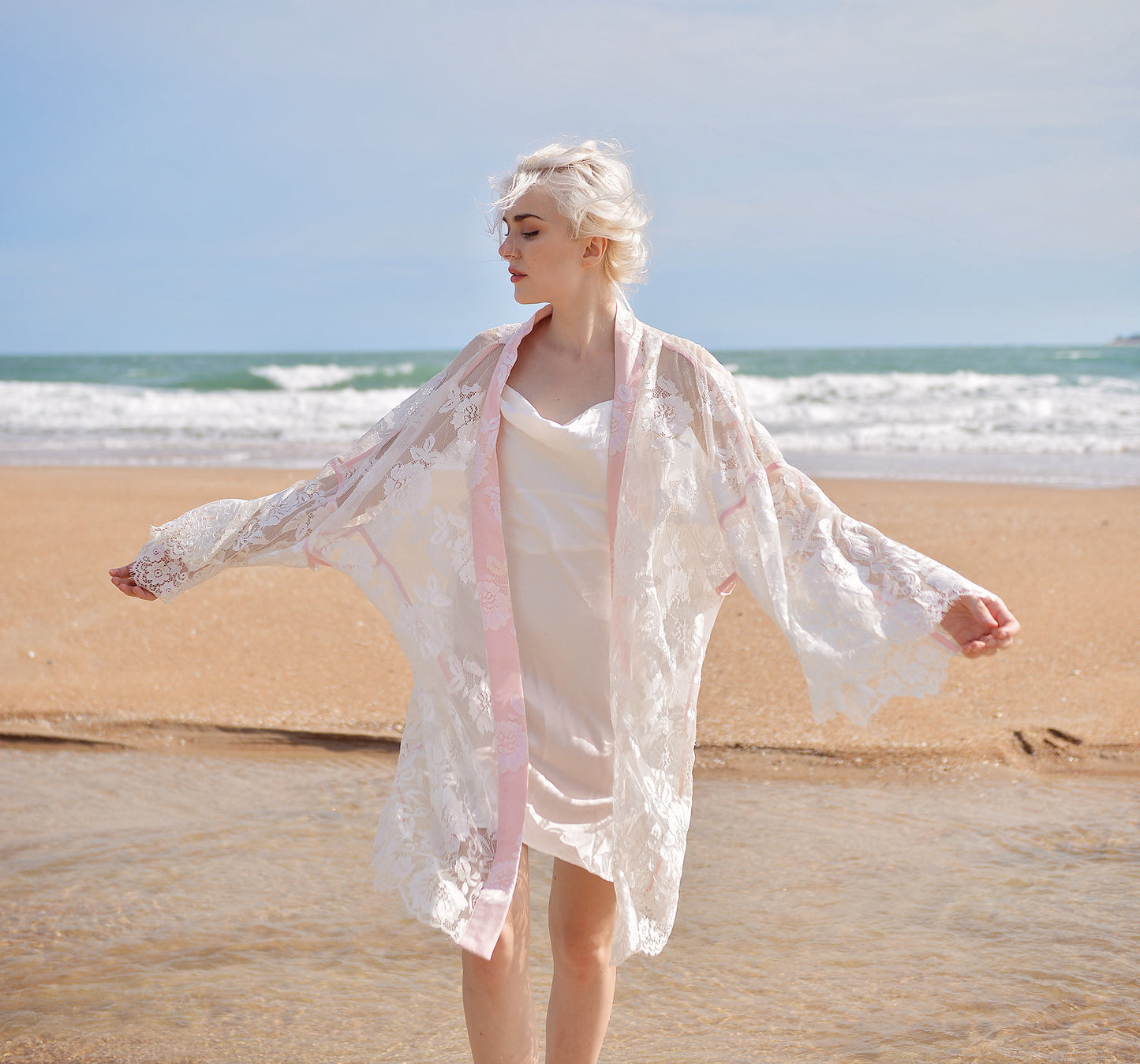 Lace Robe for Women - Women Lace Midi Robe - Bridal Short Lace Robe
