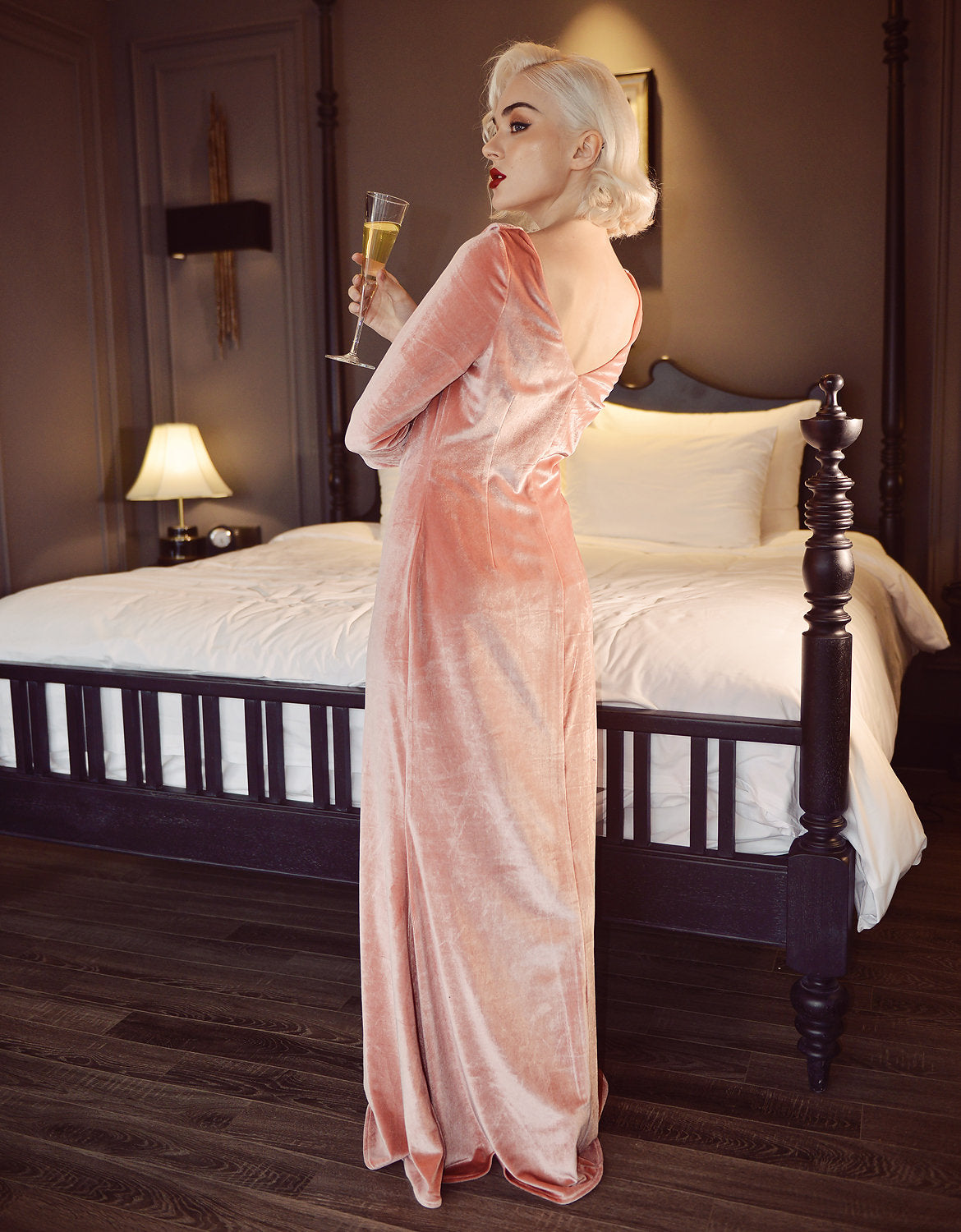 Cowl Neck Velvet Gown - Velvet Long Gown - Women Prom Dress