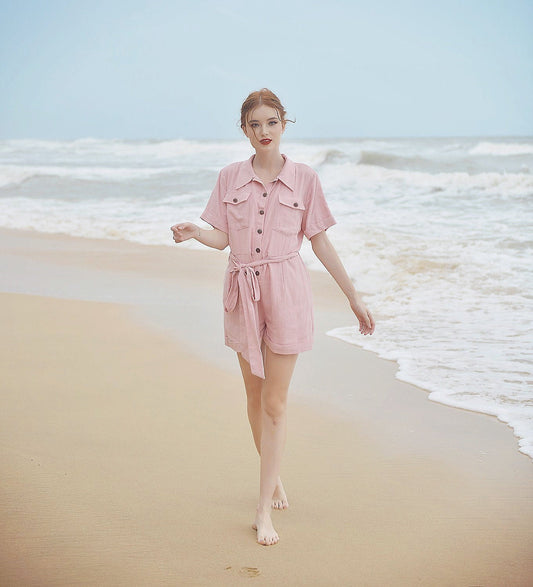 Linen Romper Women - Linen Jumpsuit for Women - Short Linen Jumper -  Organic Cotton Romper