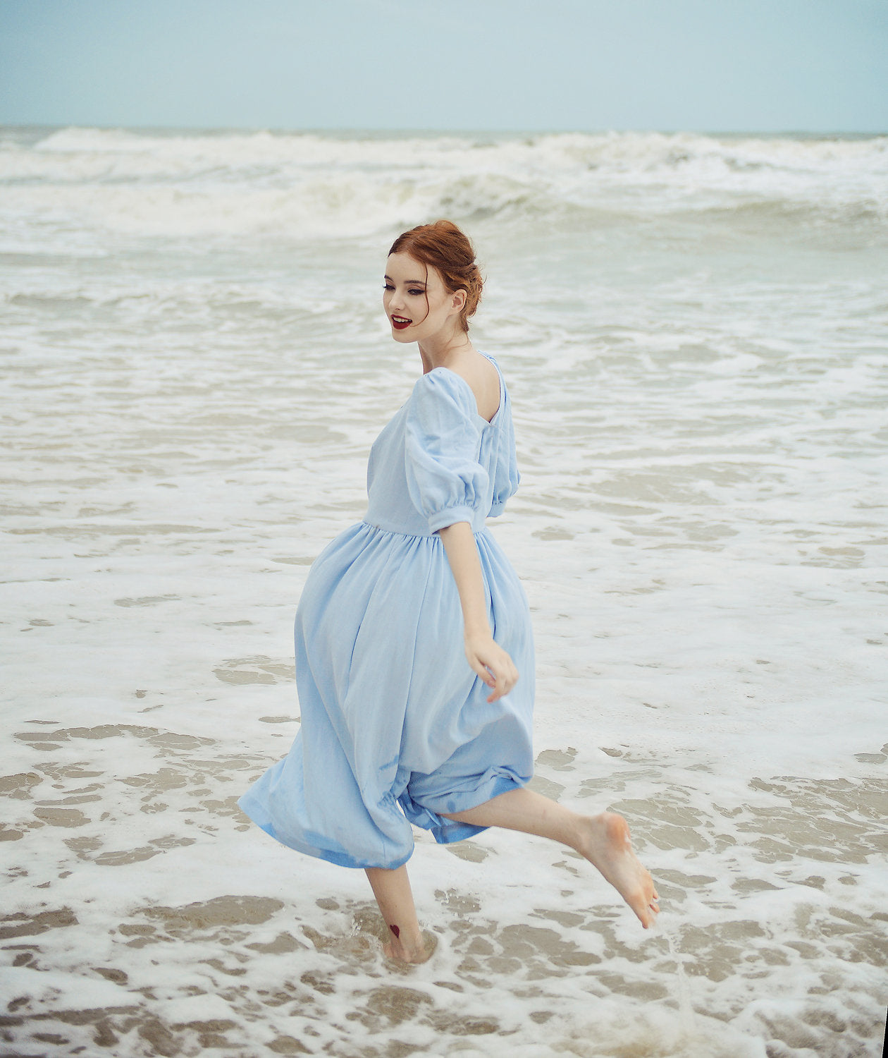 Midi Linen Dress Buttons - Linen Dress with Pockets - Half Sleeve Dress - Women Linen Dress - Cotton Mid-calf Dress