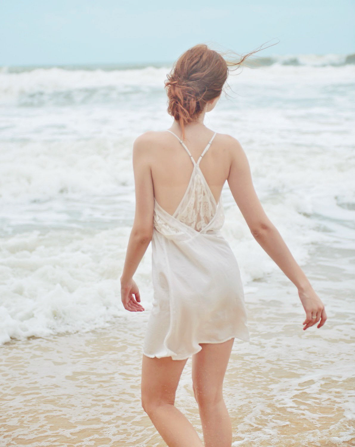 Silk Slip Women - White Silk Dress - Lace Silk Dress - Bridal Silk Slip