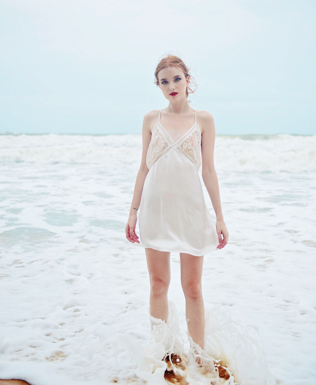 Silk Slip Women - White Silk Dress - Lace Silk Dress - Bridal Silk Slip