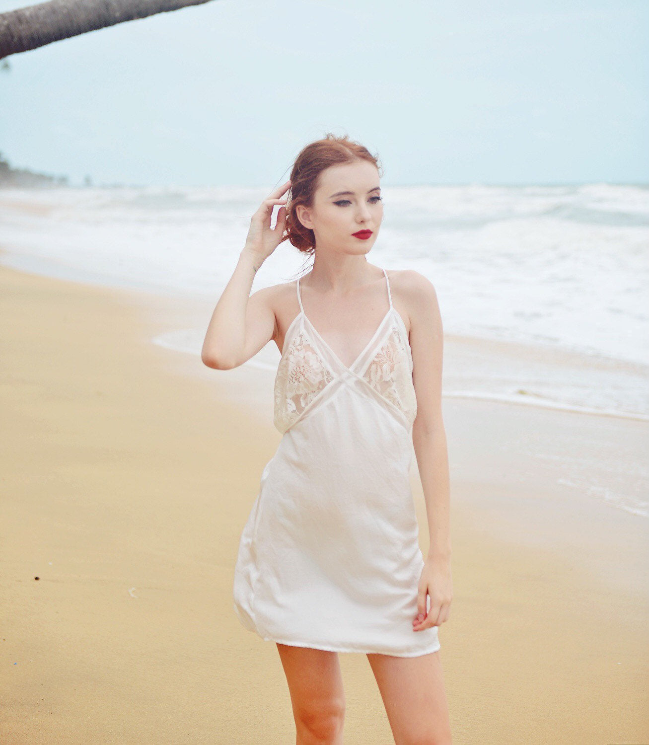 Silk Slip Women - White Silk Dress - Lace Silk Dress - Bridal Silk Slip