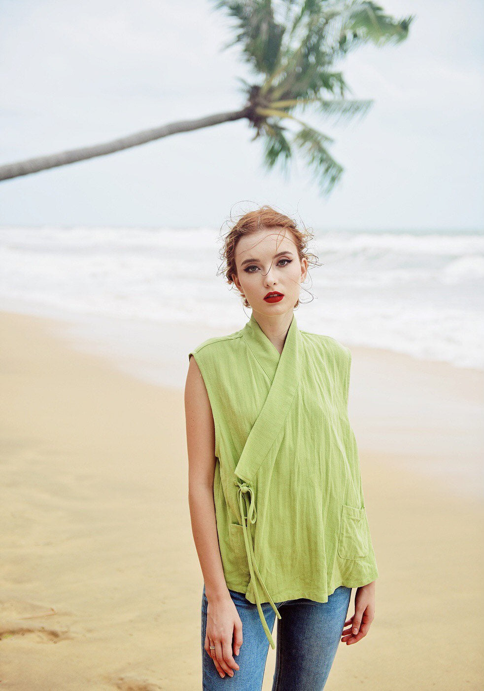 Linen Wrap Top for Women - Linen Blouse Sleeveless - Linen Shirt Summer