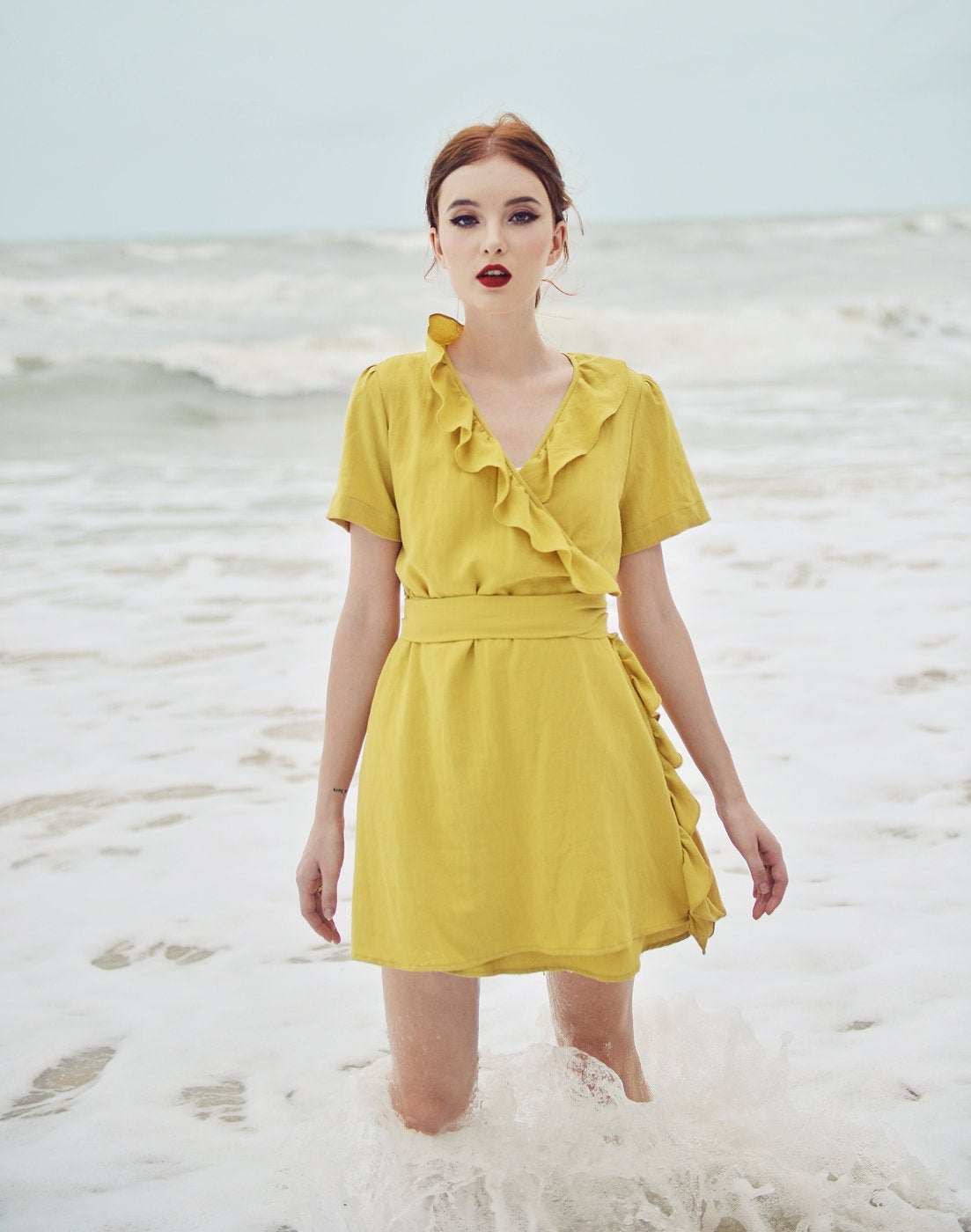 Wrap Dress Cotton - Wrap Dress Linen - Frills Wraparound Dress