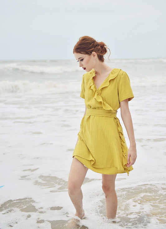 Wrap Dress Cotton - Wrap Dress Linen - Frills Wraparound Dress