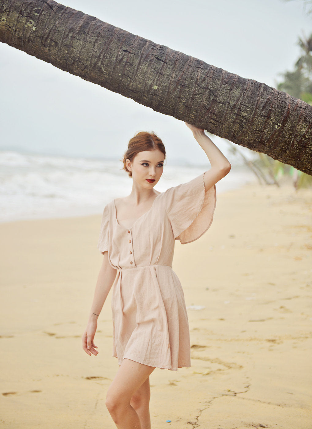 Cotton SunDress - Ruffle Sleeves - Button Cotton Dress - Organic Cotton Dress
