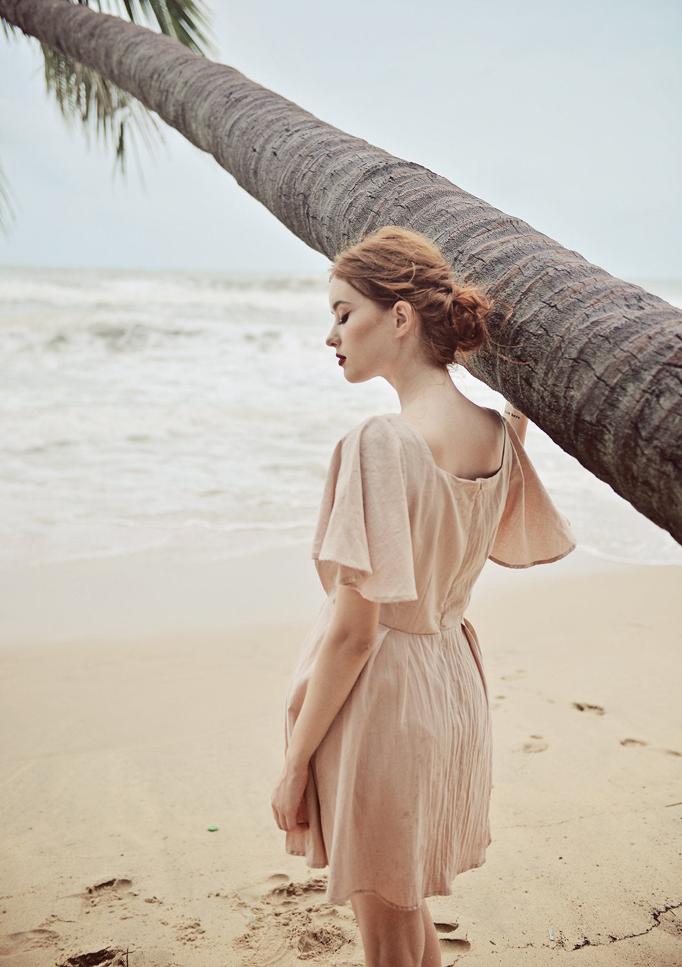 Cotton SunDress - Ruffle Sleeves - Button Cotton Dress - Organic Cotton Dress