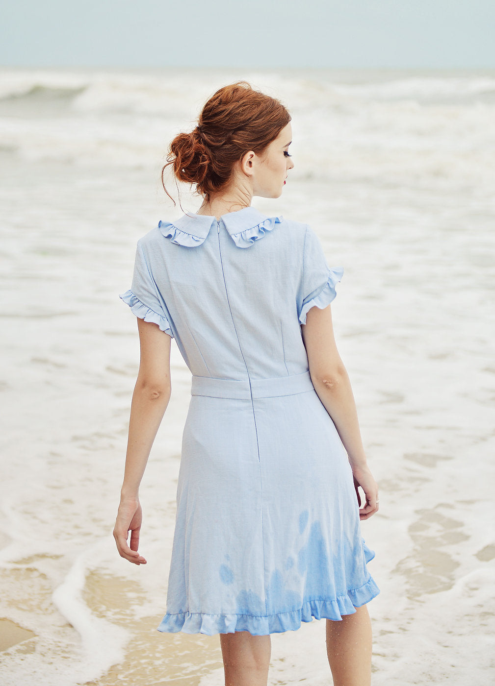 Summer Dress Cotton - Women Linen Dress - Short Sleeves Dress - Frills Cotton Dress