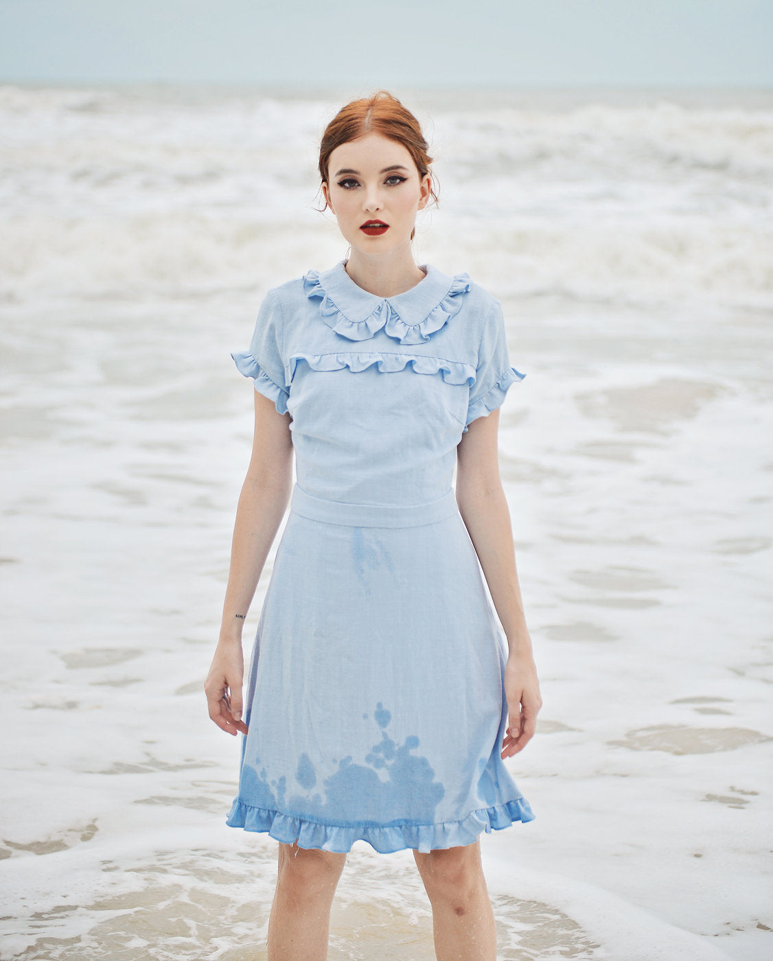 Summer Dress Cotton - Women Linen Dress - Short Sleeves Dress - Frills Cotton Dress