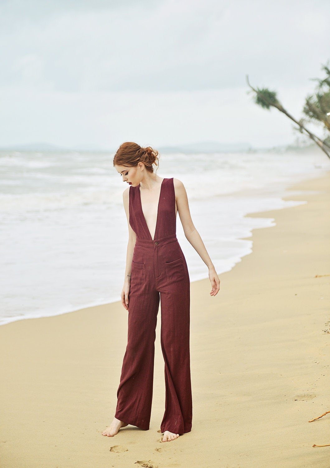 Cotton Jumpsuit Overalls - Women Linen Jumpsuit - Sleeveless Pinafore Jumpsuit - Organic Clothing