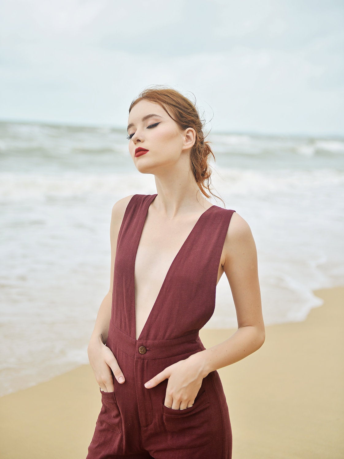 Cotton Jumpsuit Overalls - Women Linen Jumpsuit - Sleeveless Pinafore Jumpsuit - Organic Clothing