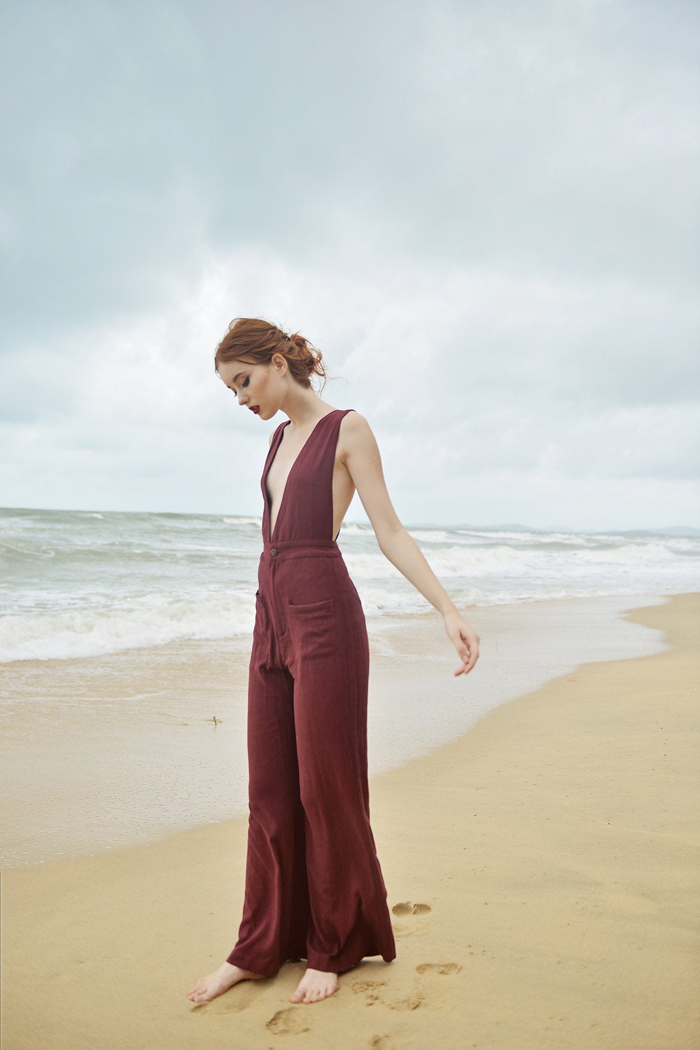 Cotton Jumpsuit Overalls - Women Linen Jumpsuit - Sleeveless Pinafore Jumpsuit - Organic Clothing